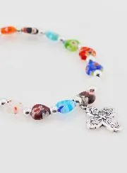 Religious Bracelet With Cross - Heart Beads