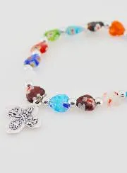 Religious Bracelet With Cross - Heart Beads