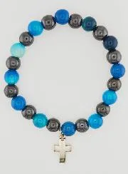 Bracelet with Cross - Blue Agate and Hematite 8mm
