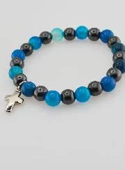 Gemstone Bracelet - Blue Agate and Hematite 8mm