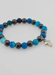 Gemstone Bracelet - Blue Agate and Hematite 8mm