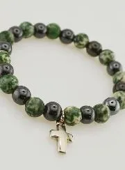Bracelet with Cross - Tree Agate and Hematite 8mm