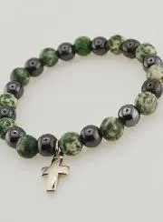 Bracelet with Cross - Tree Agate and Hematite 8mm