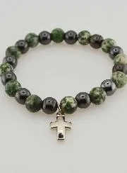 Gemstone Bracelet - Tree Agate and Hematite 8mm
