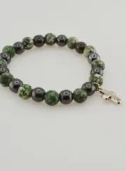 Gemstone Bracelet - Tree Agate and Hematite 8mm