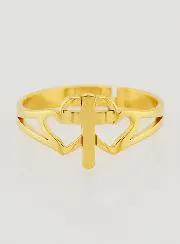 Adjustable Religious Ring Cross and Hearts - Golden