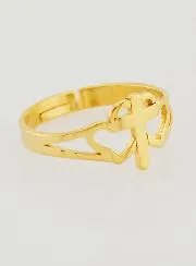 Adjustable Religious Ring Cross and Hearts - Golden