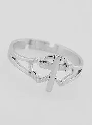Religious Ring Cross and Hearts Adjustable