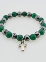 Bracelet with Cross - Green Agate and Hematite