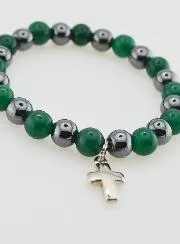 Bracelet with Cross - Green Agate and Hematite