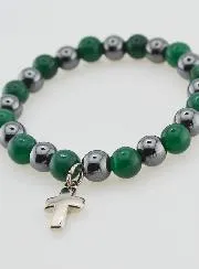 Bracelet with Cross - Green Agate and Hematite