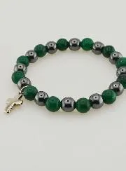 Gemstone Bracelet - Green Agate and Hematite 8mm