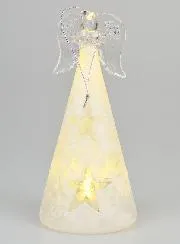 Illuminated Glass Christmas Angel 15cm - Stars