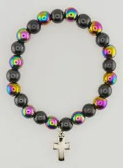Bracelet with Cross - Hematite and Titanium Quartz
