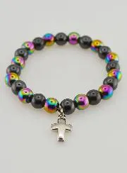 Bracelet with Cross - Hematite and Titanium Quartz