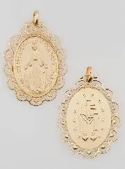 Large Miraculous Medal with Openwork Lace - Gold-Plated
