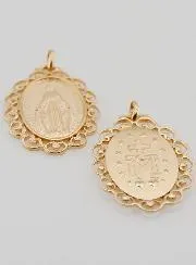 Large Miraculous Medal with Openwork Lace - Gold-Plated