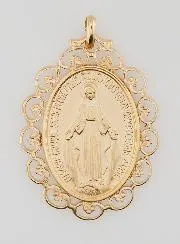 Large Miraculous Medal with Openwork Lace - Gold-Plated
