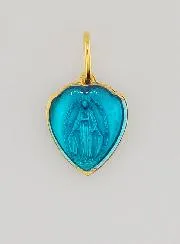 Miraculous Medal Heart Blue Enamel - 10mm
