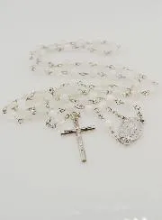 Miraculous Virgin Rosary White Beads