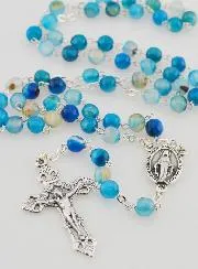 Agate Rosary Miraculous Medal - Silvery Chain