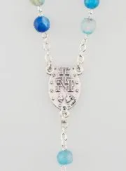 Agate Rosary Miraculous Medal - Silvery Chain