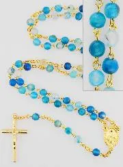 Agate Rosary Miraculous Medal - Golden Chain