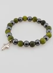 Bracelet with Cross - Vesuvianite and Hematite