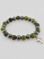 Bracelet with Cross - Vesuvianite and Hematite