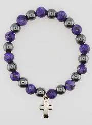 Bracelet with Cross - Hematite and Charoite
