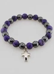 Charoite and Hematite Gemstone Bracelet