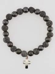Bracelet with Cross - Hematite and Lava Stone