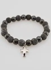 Bracelet with Cross - Hematite and Lava Stone