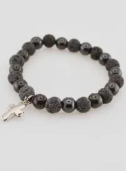 Bracelet with Cross - Hematite and Lava Stone