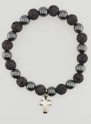 Gemstone Bracelet - Lava Stone and Hematite