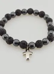 Gemstone Bracelet - Lava Stone and Hematite