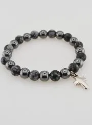 Bracelet with Cross - Hematite and Snowflake Obsidian