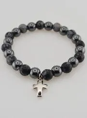 Gemstone Bracelet - Snow Obsidian and Haematite