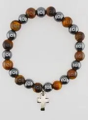 Bracelet with Cross - Hematite and Tiger's Eye