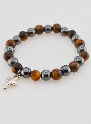 Bracelet with Cross - Hematite and Tiger's Eye