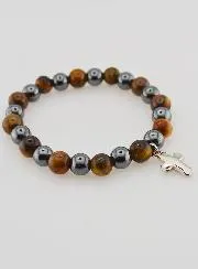 Bracelet with Cross - Hematite and Tiger's Eye