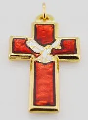 Cross Pendant Metal and Red Enamel