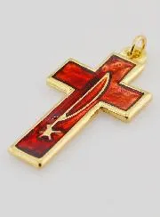 Cross Pendant Metal and Red Enamel