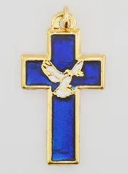 Cross Pendant Metal and Blue Enamel