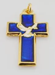 Cross Pendant Metal and Blue Enamel