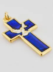 Cross Pendant Metal and Blue Enamel