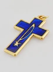 Cross Pendant Metal and Blue Enamel