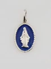 Miraculous Medal in Silver and Blue Enamel