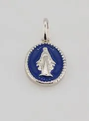 Miraculous Medal in Silver and Blue Enamel