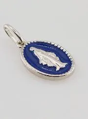 Miraculous Medal in Silver and Blue Enamel